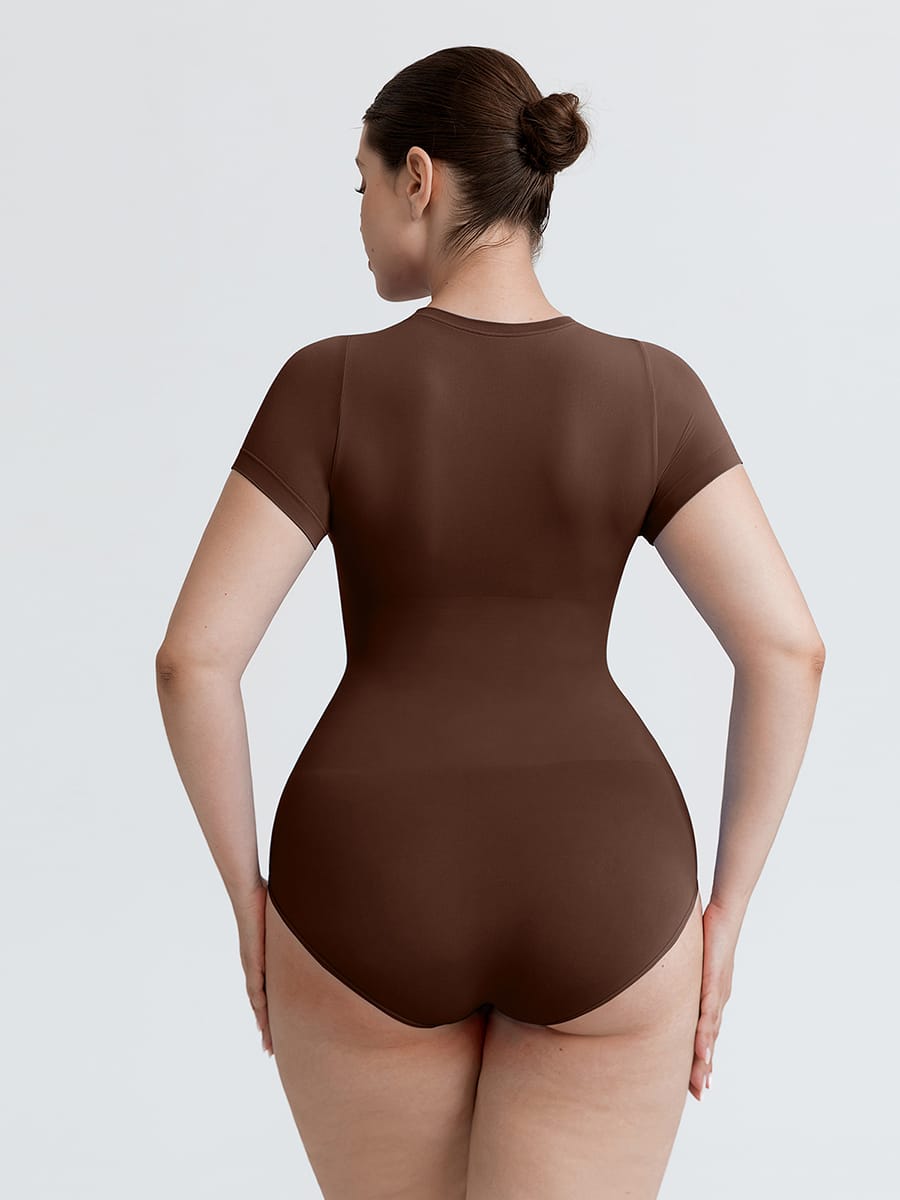 Seamless Short-Sleeve Waist & Tummy Shaping Brief Bodysuit