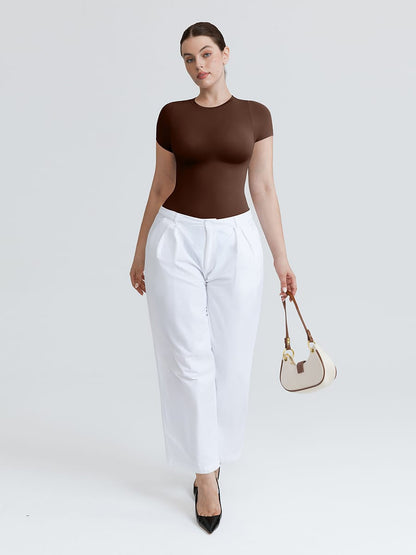 Seamless Short-Sleeve Waist & Tummy Shaping Brief Bodysuit