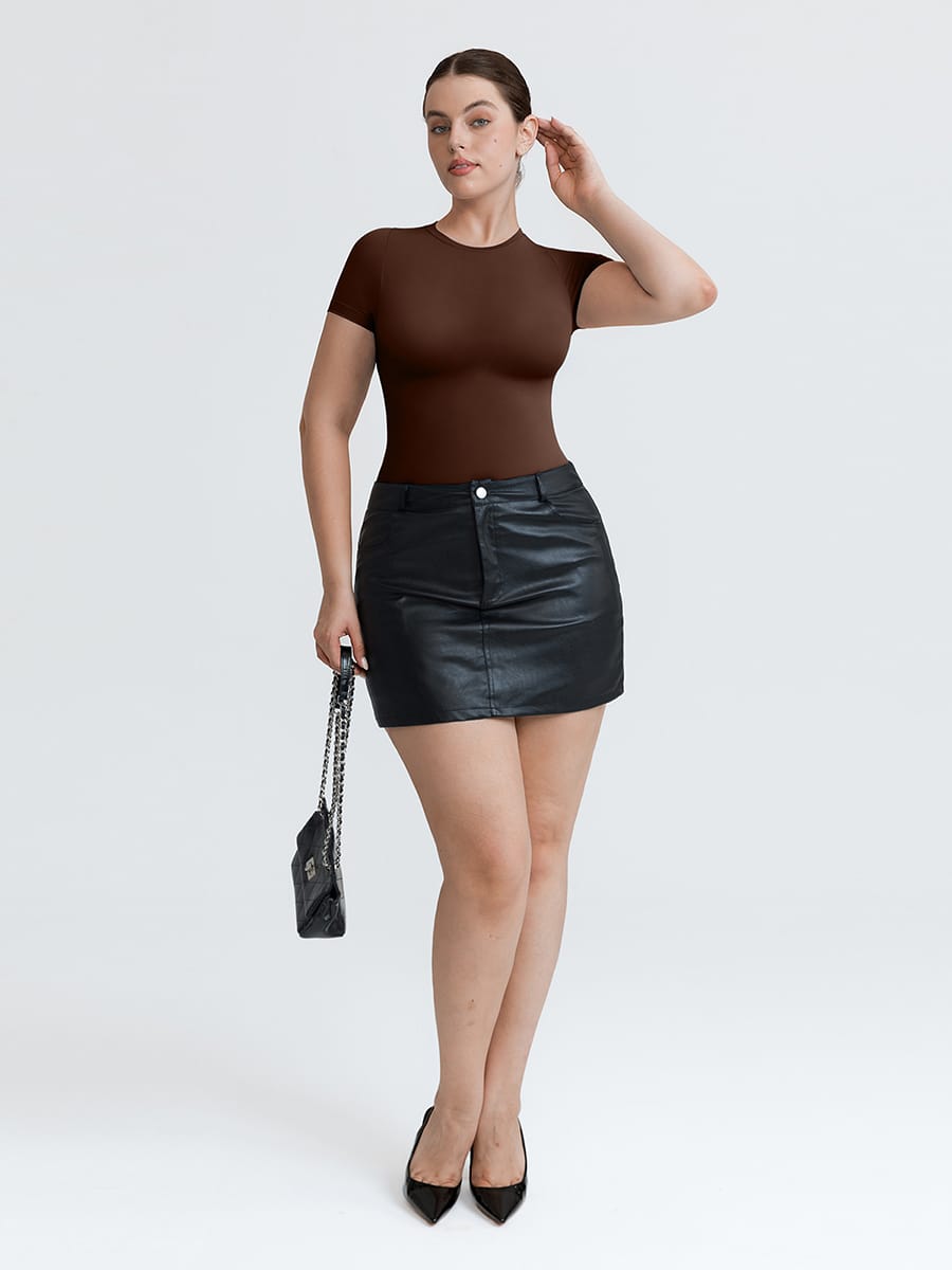 Seamless Short-Sleeve Waist & Tummy Shaping Brief Bodysuit