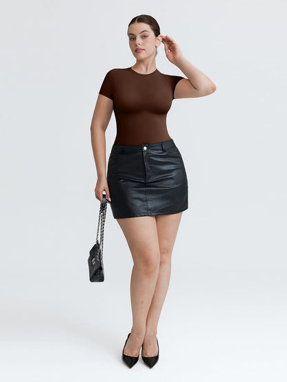 Seamless Short-Sleeve Waist & Tummy Shaping Brief Bodysuit