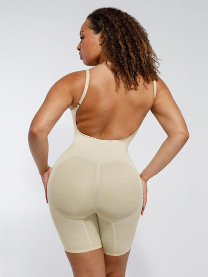 Seamless Covered-Bust Open-Back Boxer Bodysuit