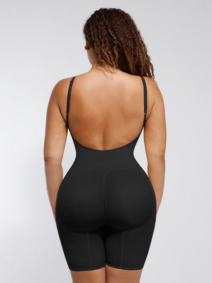 Seamless Covered-Bust Open-Back Boxer Bodysuit