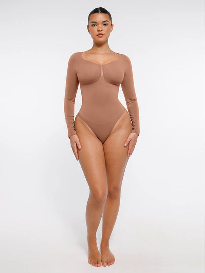 Seamless Long-Sleeve Bust Support Tummy Control Bodysuit