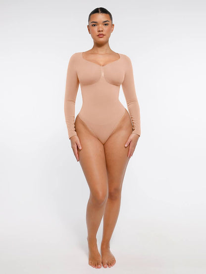 Seamless Long-Sleeve Bust Support Tummy Control Bodysuit