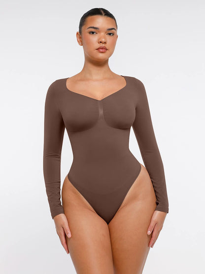 Seamless Long-Sleeve Bust Support Tummy Control Bodysuit