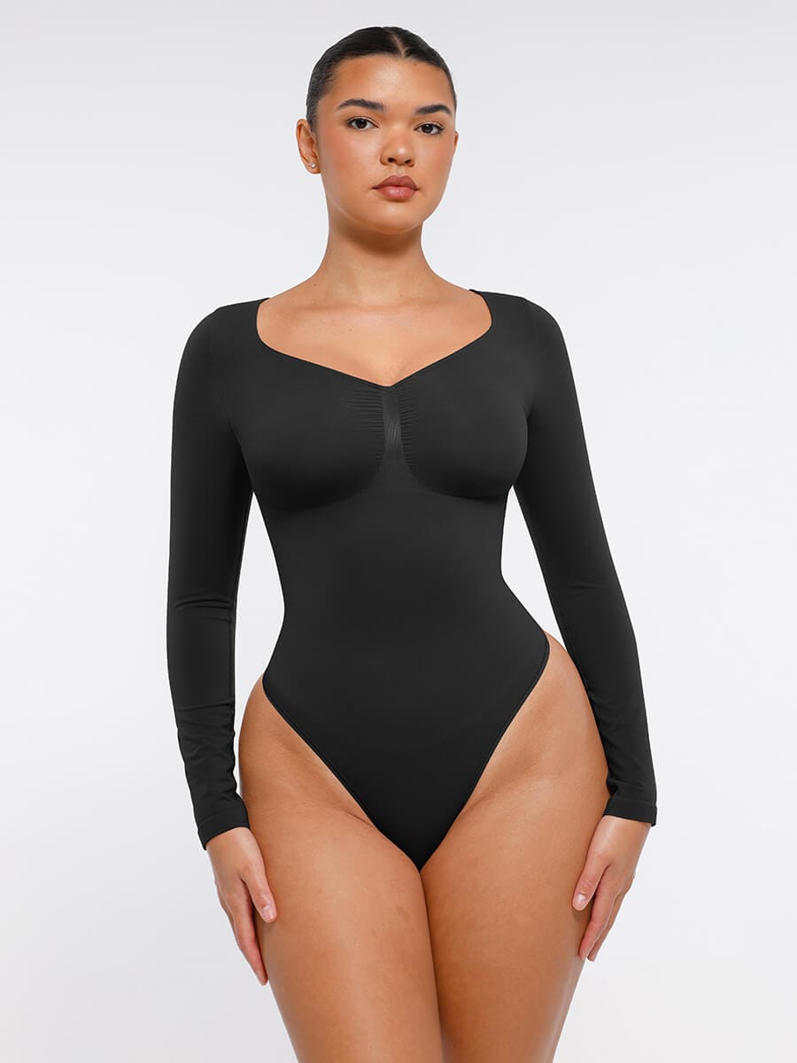 Seamless Long-Sleeve Bust Support Tummy Control Bodysuit