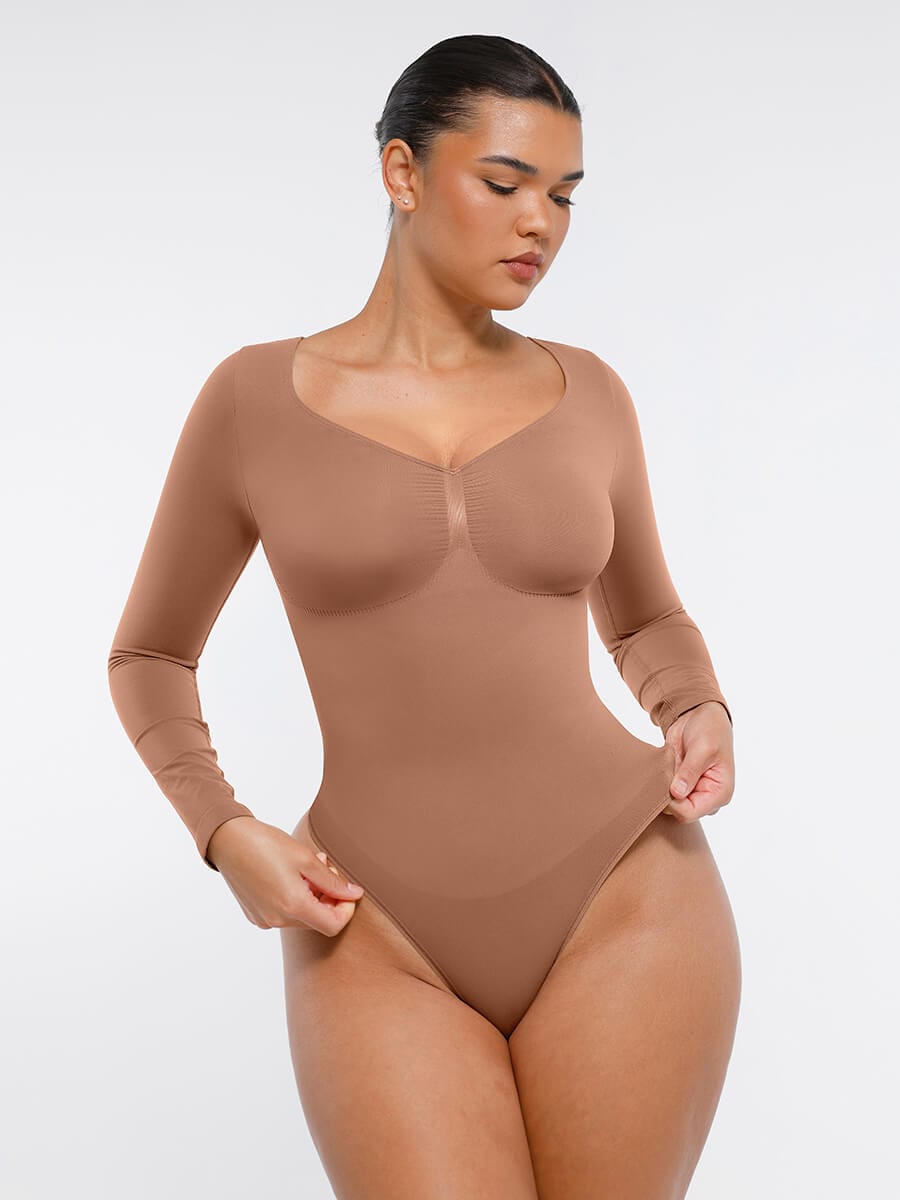 Seamless Long-Sleeve Bust Support Tummy Control Bodysuit