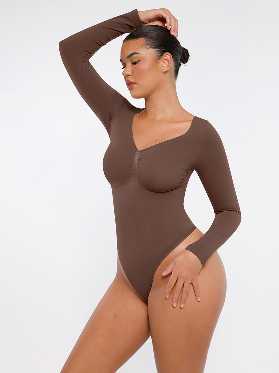 Seamless Long-Sleeve Bust Support Tummy Control Bodysuit