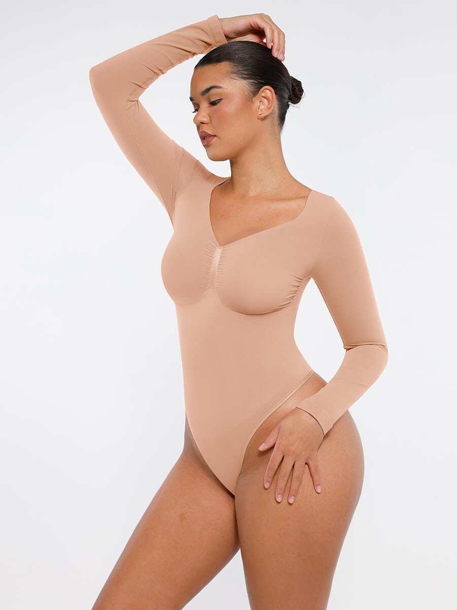 Seamless Long-Sleeve Bust Support Tummy Control Bodysuit