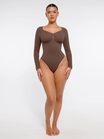 Seamless Long-Sleeve Bust Support Tummy Control Bodysuit