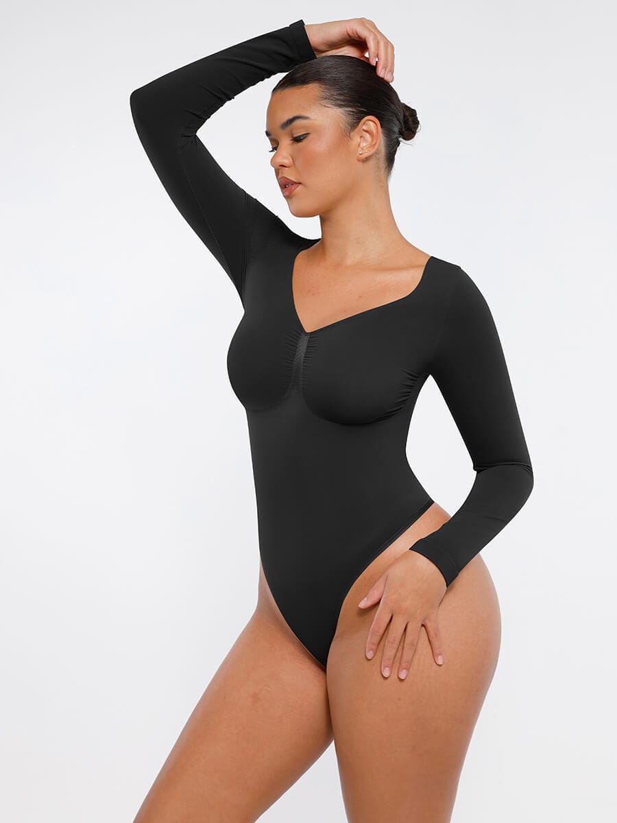 Seamless Long-Sleeve Bust Support Tummy Control Bodysuit