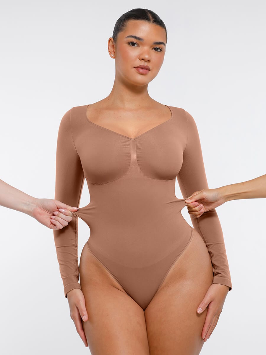 Seamless Long-Sleeve Bust Support Tummy Control Bodysuit