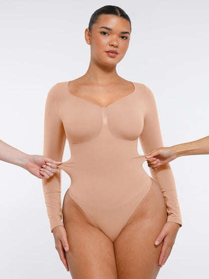 Seamless Long-Sleeve Bust Support Tummy Control Bodysuit