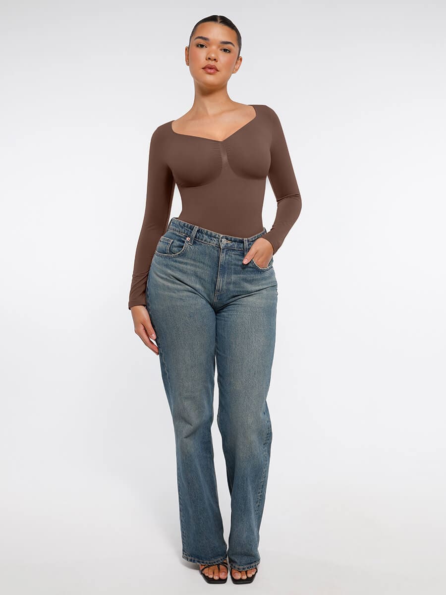 Seamless Long-Sleeve Bust Support Tummy Control Bodysuit