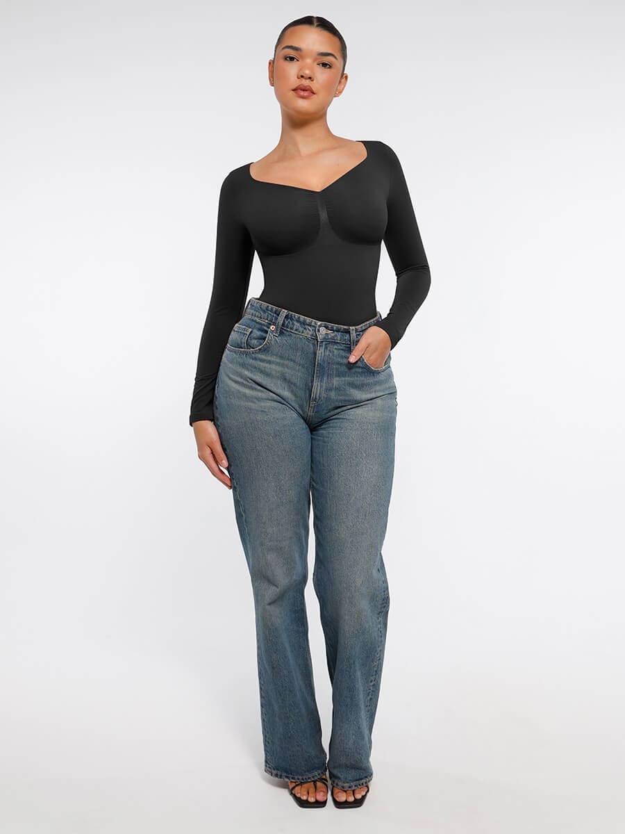 Seamless Long-Sleeve Bust Support Tummy Control Bodysuit