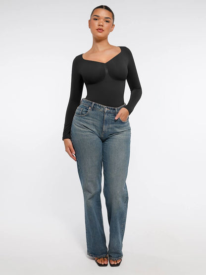Seamless Long-Sleeve Bust Support Tummy Control Bodysuit