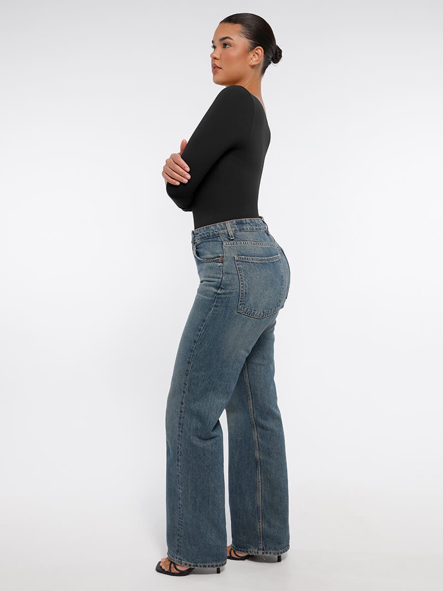 Seamless Long-Sleeve Bust Support Tummy Control Bodysuit