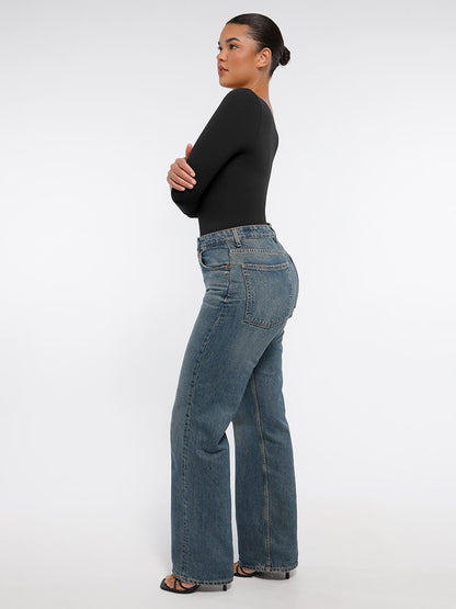 Seamless Long-Sleeve Bust Support Tummy Control Bodysuit