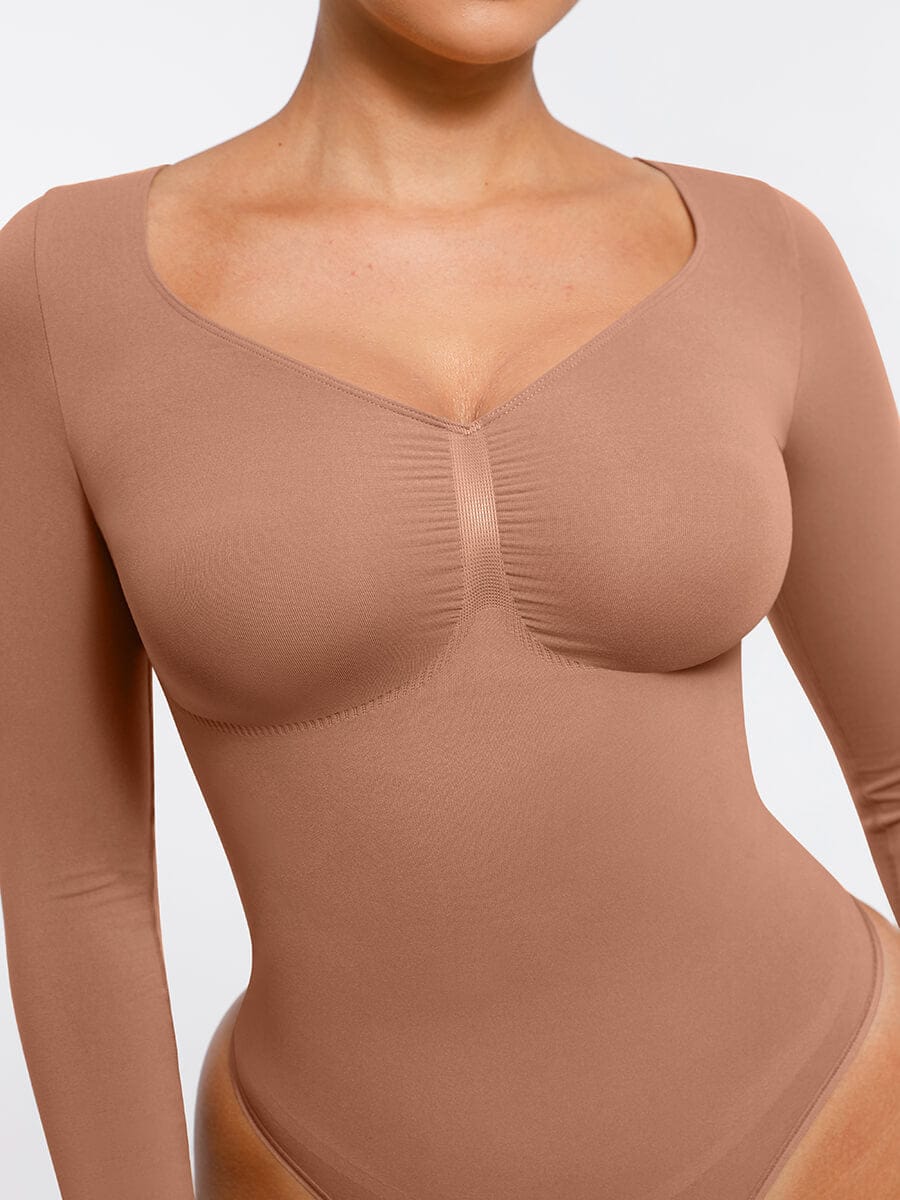 Seamless Long-Sleeve Bust Support Tummy Control Bodysuit
