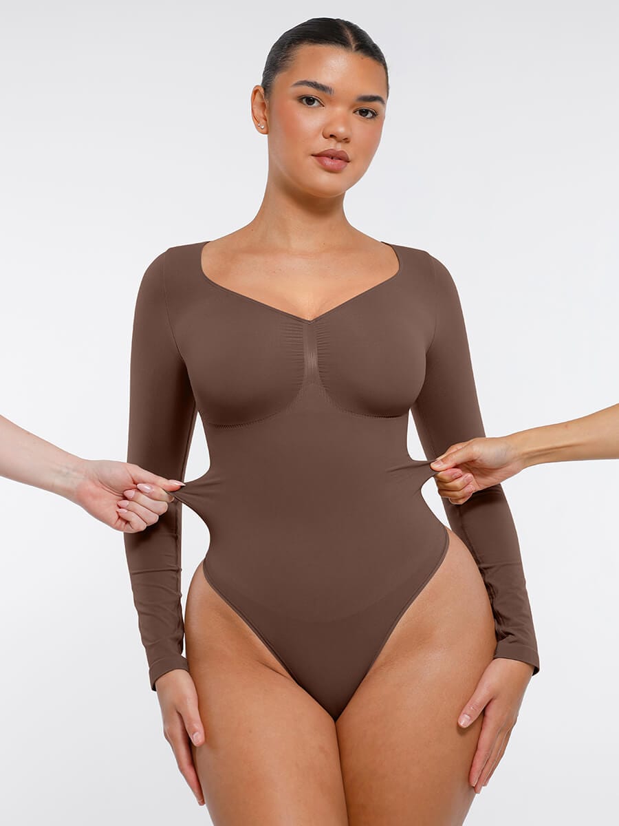 Seamless Long-Sleeve Bust Support Tummy Control Bodysuit
