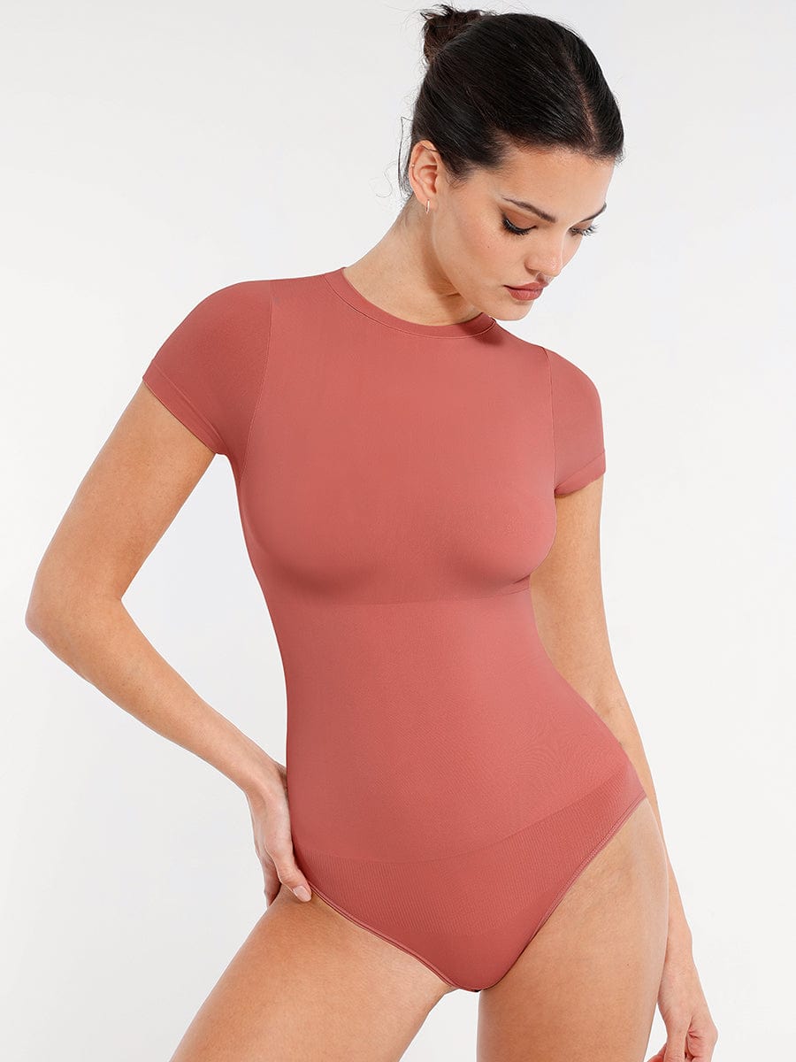 Seamless Short-Sleeve Waist & Tummy Shaping Brief Bodysuit