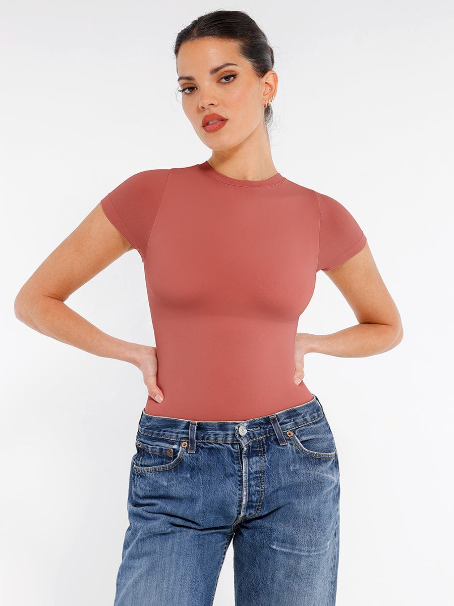 Seamless Short-Sleeve Waist & Tummy Shaping Brief Bodysuit