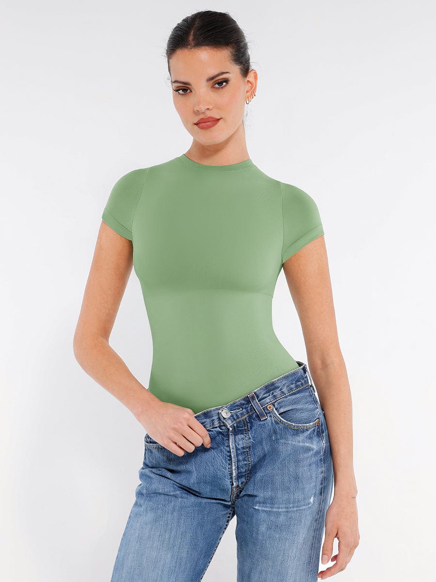 Seamless Short-Sleeve Waist & Tummy Shaping Brief Bodysuit