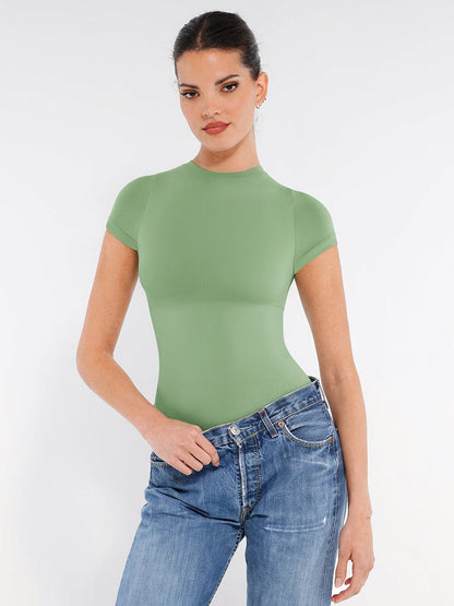 Seamless Short-Sleeve Waist & Tummy Shaping Brief Bodysuit