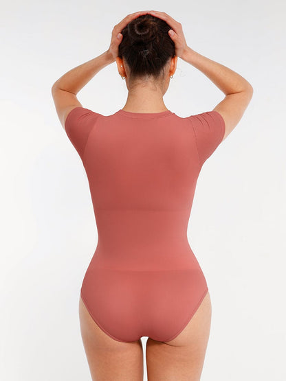 Seamless Short-Sleeve Waist & Tummy Shaping Brief Bodysuit