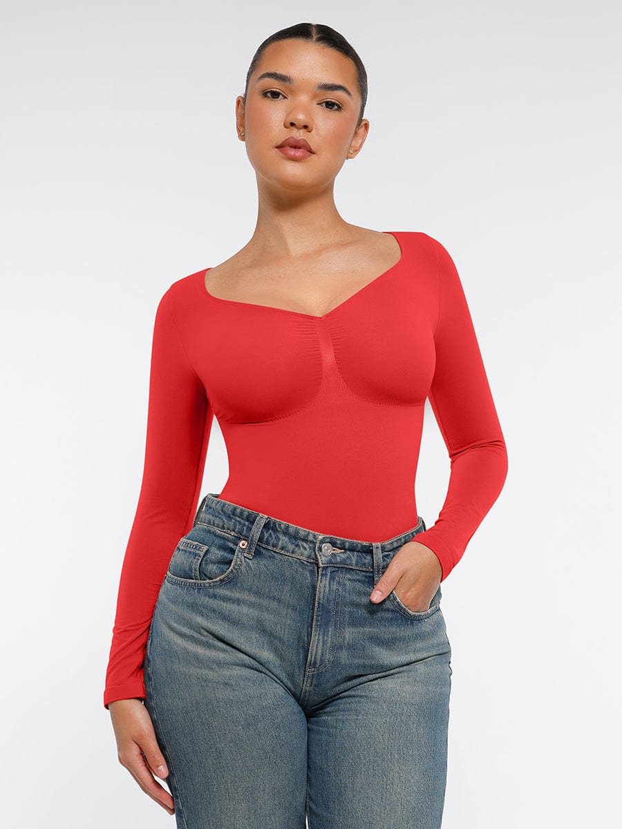 Seamless Long-Sleeve Bust Support Tummy Control Bodysuit