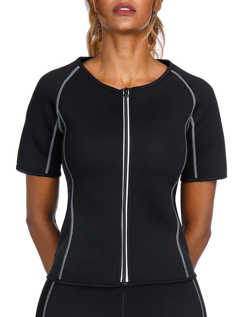 Exquisite Black Short Sleeve Big Size Neoprene Luminous Zip Shaper Comfort