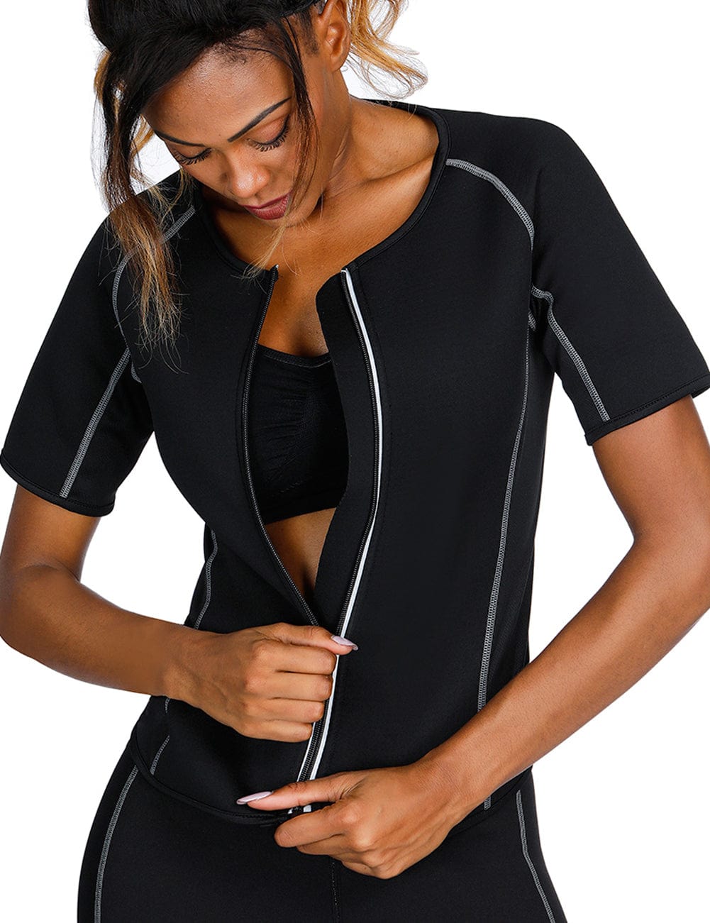 Exquisite Black Short Sleeve Big Size Neoprene Luminous Zip Shaper Comfort