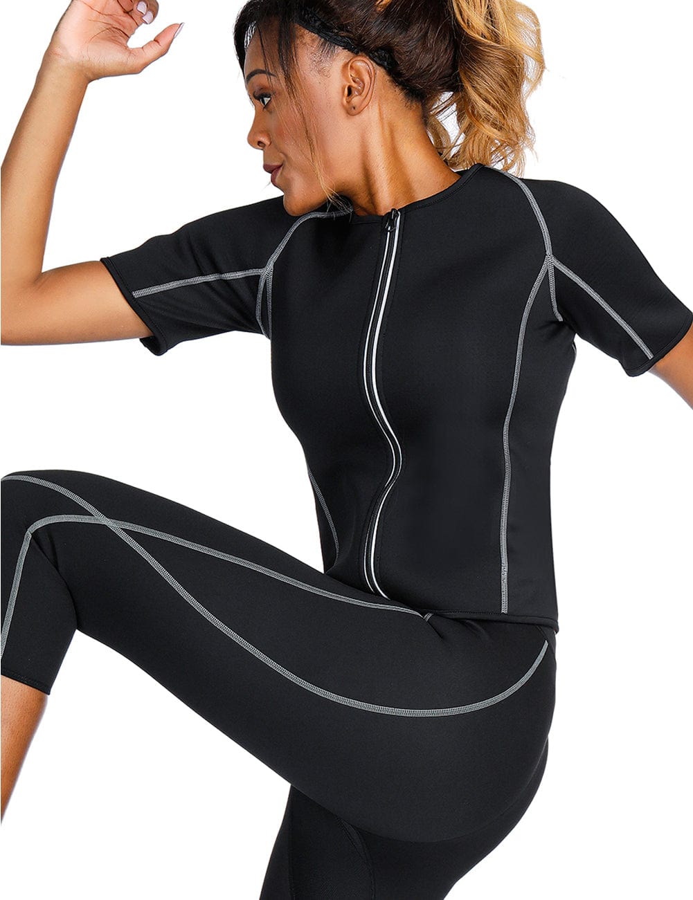 Exquisite Black Short Sleeve Big Size Neoprene Luminous Zip Shaper Comfort