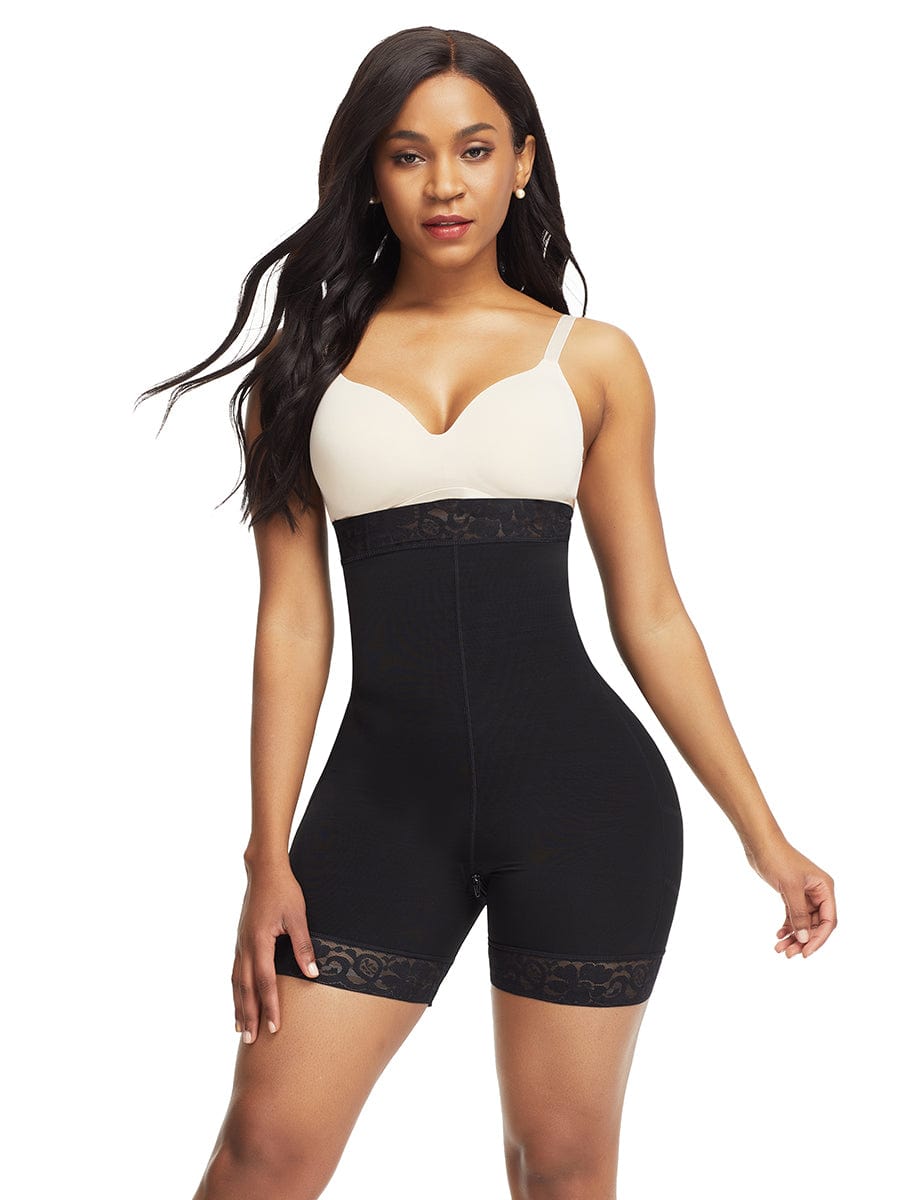 Comfort Black Lace Trim High Waist Shapewear Shorts Versatile Item