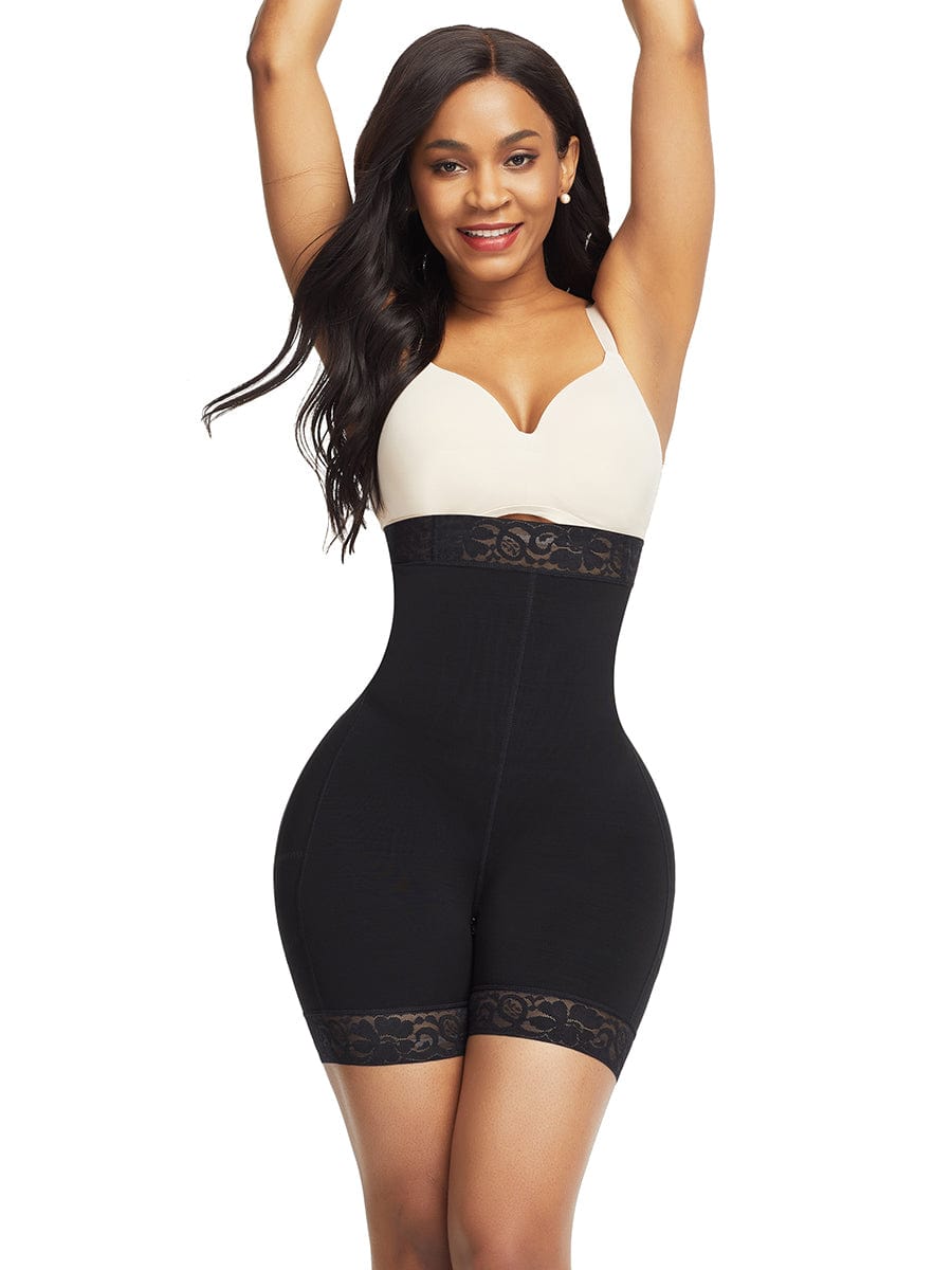 Comfort Black Lace Trim High Waist Shapewear Shorts Versatile Item