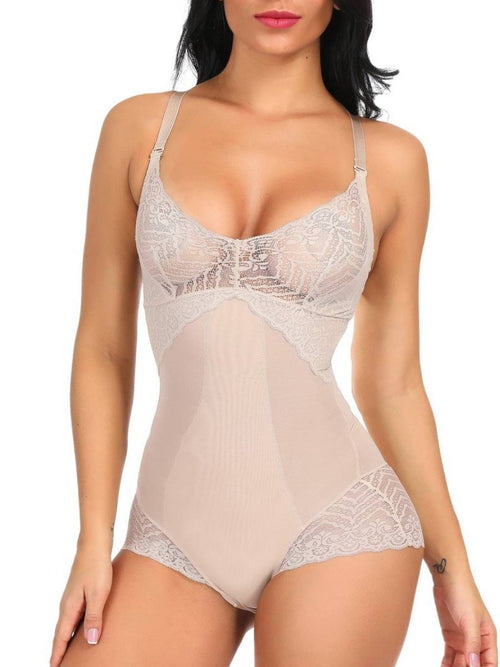 Abdominal Control Nude Adjustable Strap Lace Body Shaper Splice Good Elastic