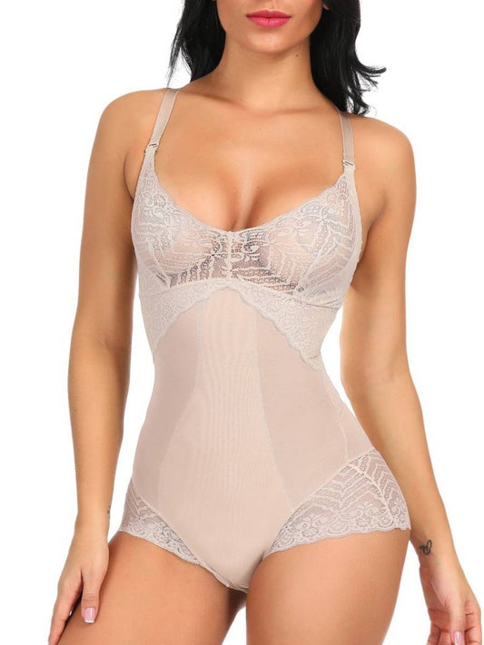 Abdominal Control Nude Adjustable Strap Lace Body Shaper Splice Good Elastic