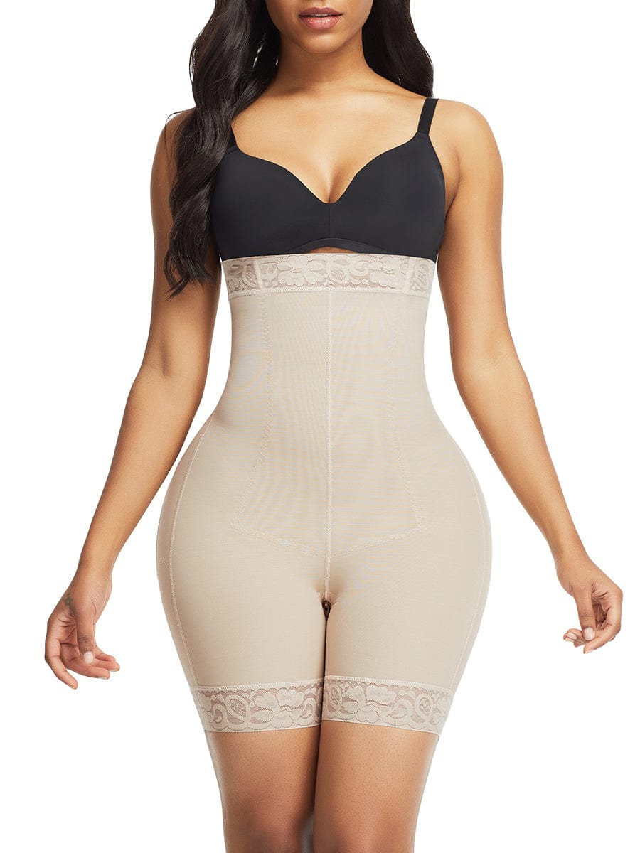 Comfort Black Lace Trim High Waist Shapewear Shorts Versatile Item