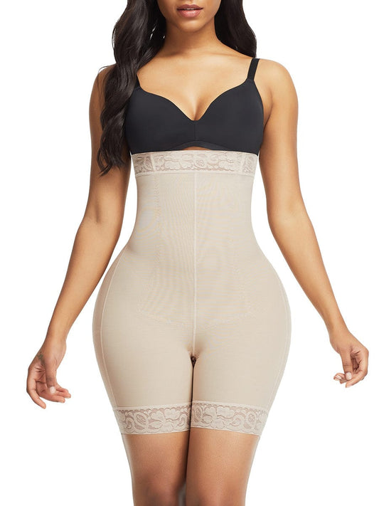 Comfort Black Lace Trim High Waist Shapewear Shorts Versatile Item