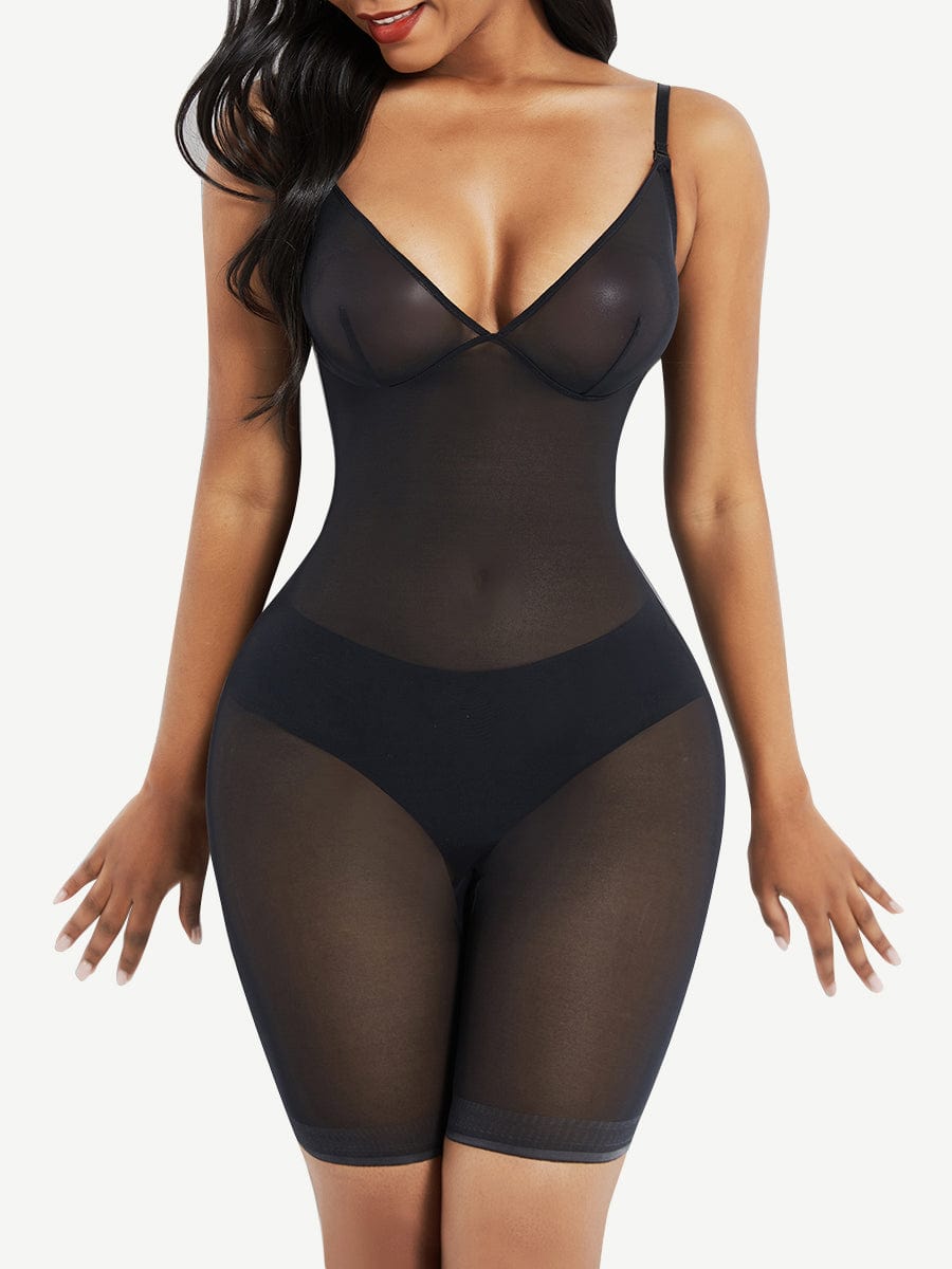 Wholesale Black Open Gusset See Through Full Body Shaper Slimming Stomach
