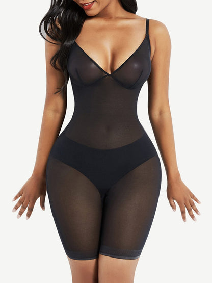 Wholesale Black Open Gusset See Through Full Body Shaper Slimming Stomach