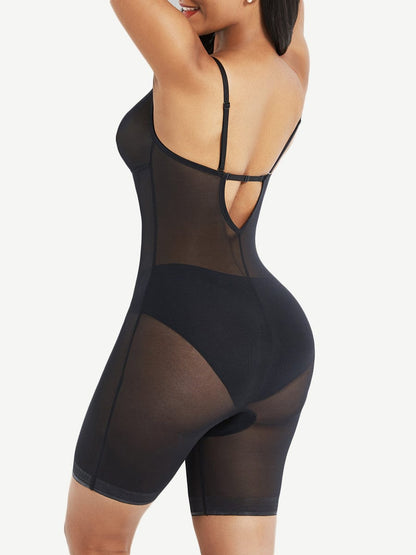 Wholesale Black Open Gusset See Through Full Body Shaper Slimming Stomach