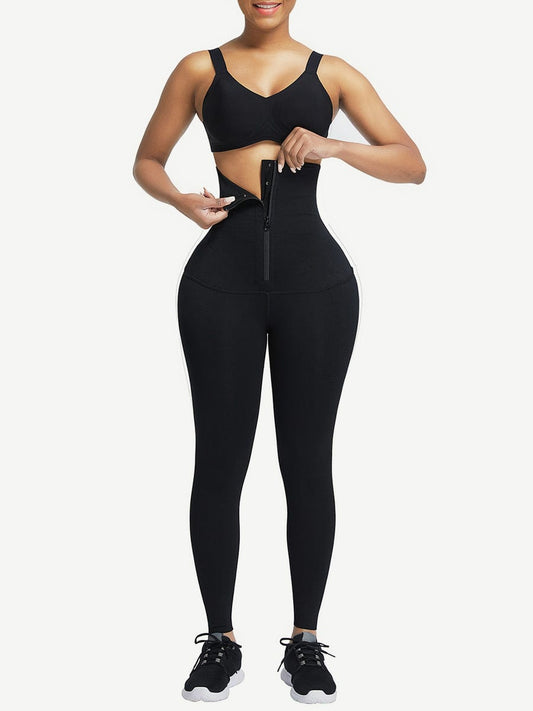 Black 2-in-1 Zip Waist Trainer Shaping Leggings