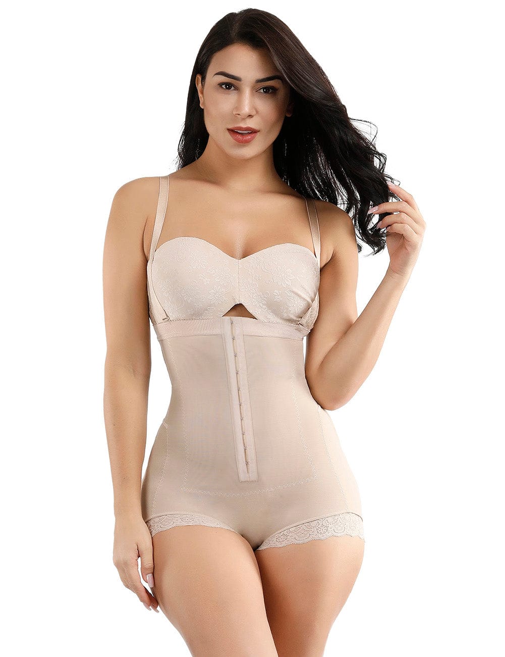 Black Queen Size Hook Front Mesh Hiphugger Body Shaper Sleek Curves