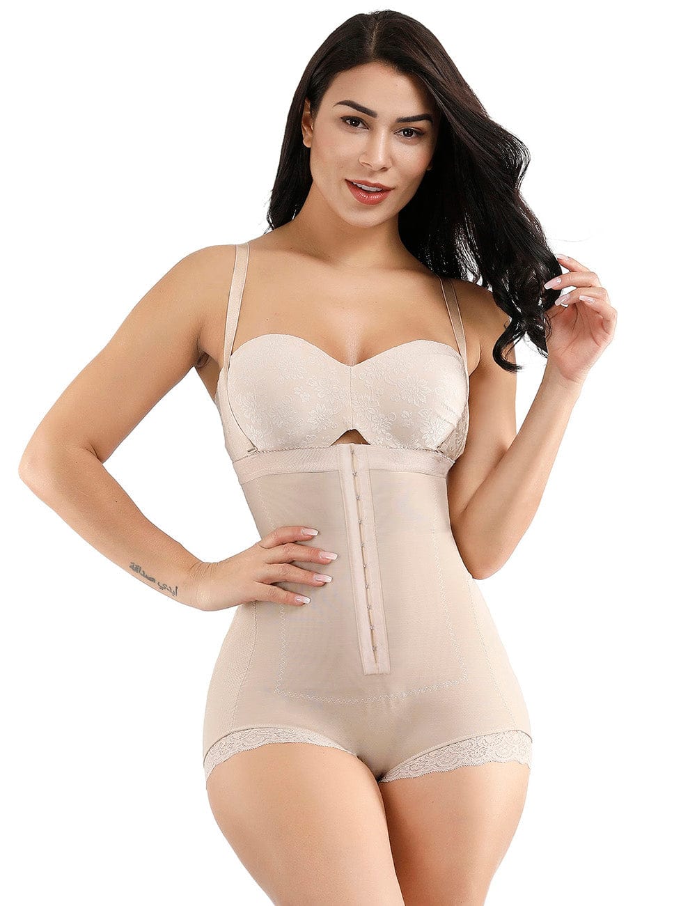 Black Queen Size Hook Front Mesh Hiphugger Body Shaper Sleek Curves