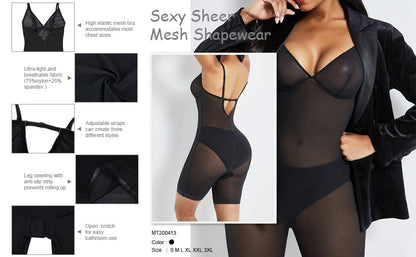 Wholesale Black Open Gusset See Through Full Body Shaper Slimming Stomach