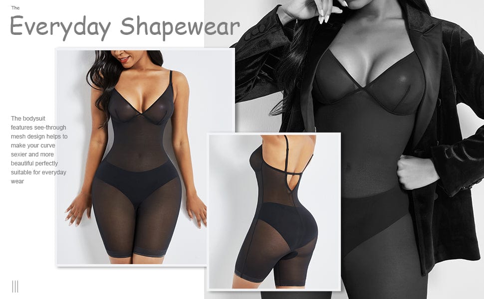 Wholesale Black Open Gusset See Through Full Body Shaper Slimming Stomach