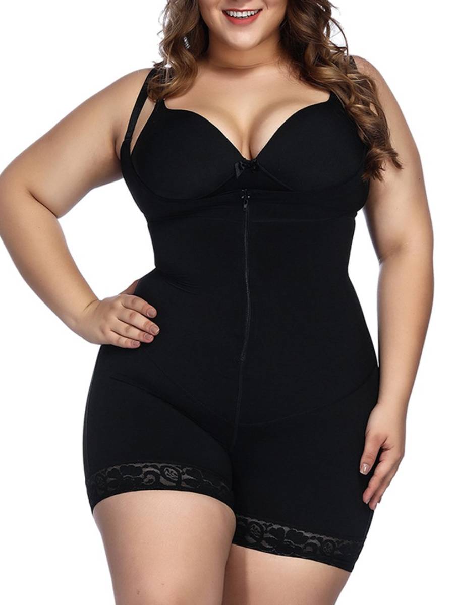 [USA Warehouse]Wholesale Black Underbust Bodysuits Boyshort Open Crotch Lace Slimming Belly