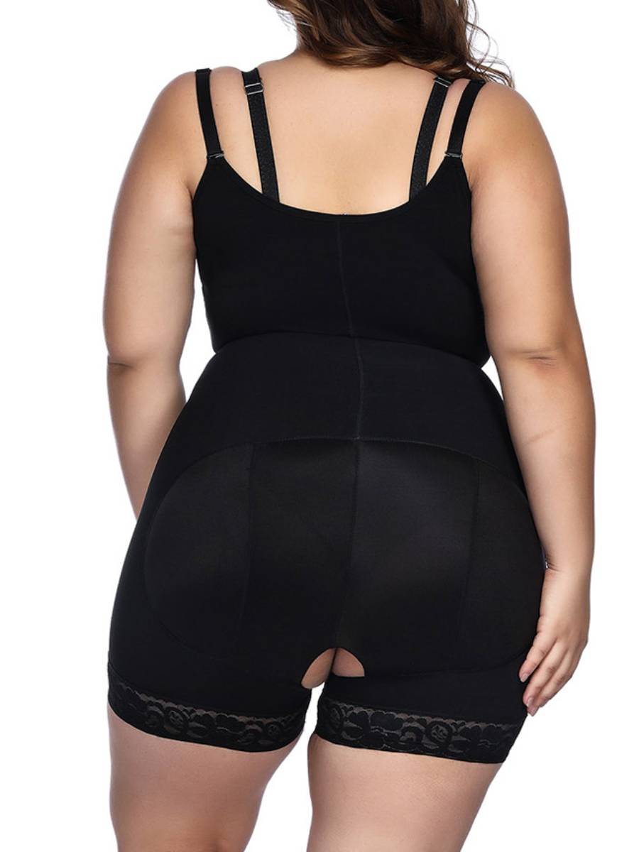 [USA Warehouse]Wholesale Black Underbust Bodysuits Boyshort Open Crotch Lace Slimming Belly