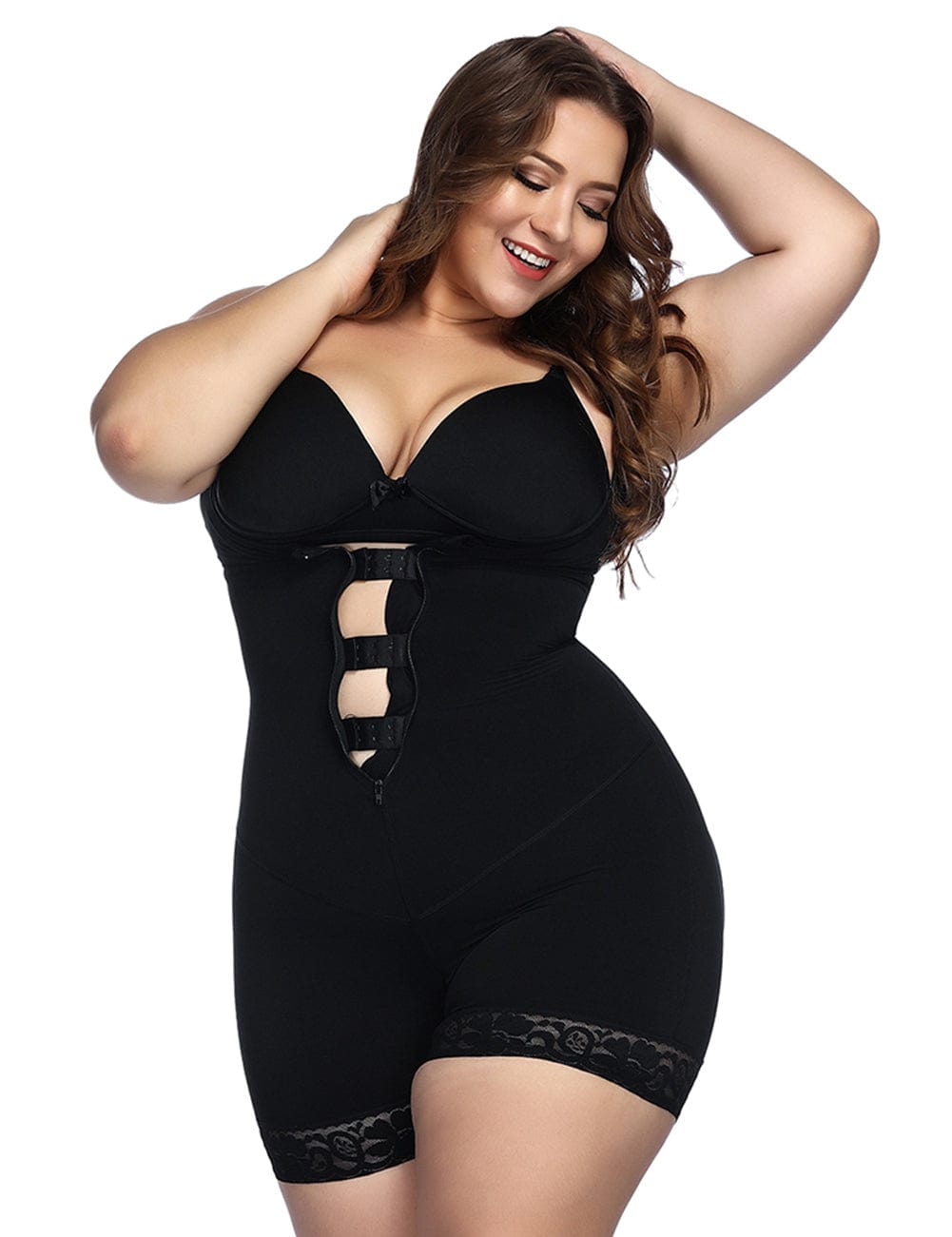 [USA Warehouse]Wholesale Black Underbust Bodysuits Boyshort Open Crotch Lace Slimming Belly